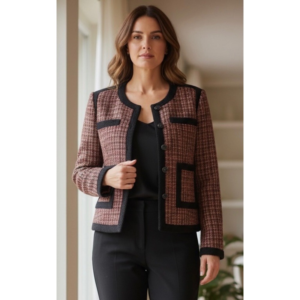 isabel & nina Womens Tweed Blazer Jacket Size 12 Collarless Button Front